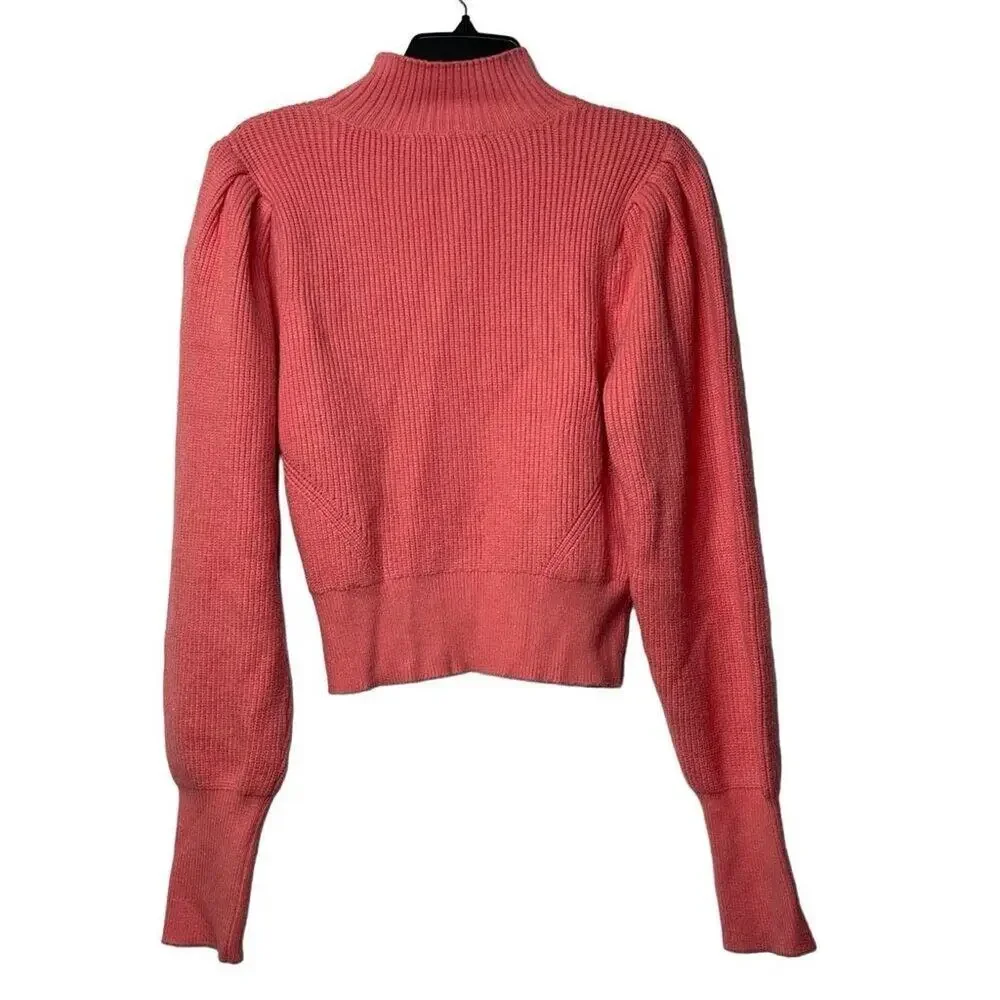 ASTR The Label Women's Mock Neck Puffed Sleeves Knit Pullover Sweater Size Large